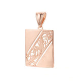 FJ Women 585 Rose Flowers Plant Square Copper Pendant Necklace