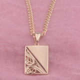FJ Women 585 Rose Flowers Plant Square Copper Pendant Necklace