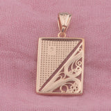 FJ Women 585 Rose Flowers Plant Square Copper Pendant Necklace