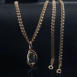 FJ Women 585 Rose Green Stone Pendant Link Chains Necklace