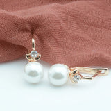 FJ Rose Pearl CZ Flowers Drop Earrings