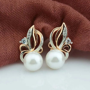 FJ Rose Pearl CZ Flowers Drop Earrings