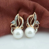 FJ Rose Pearl CZ Flowers Drop Earrings