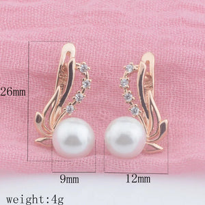 FJ Rose Pearl CZ Flowers Drop Earrings