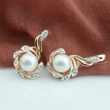 FJ Rose Pearl CZ Flowers Drop Earrings