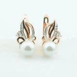 FJ Rose Pearl CZ Flowers Drop Earrings