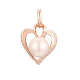 FJ Women Girls 585 Rose Heart Simulated Pearl Crystal Pendant Necklace
