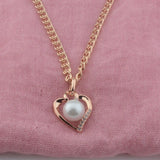 FJ Women Girls 585 Rose Heart Simulated Pearl Crystal Pendant Necklace