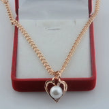 FJ Women Girls 585 Rose Heart Simulated Pearl Crystal Pendant Necklace