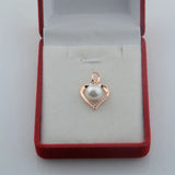 FJ Women Girls 585 Rose Heart Simulated Pearl Crystal Pendant Necklace