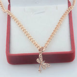 FJ 585 Rose Light Crystal Dragonfly Pendant Necklace