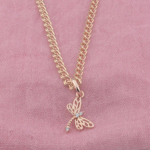 FJ 585 Rose Light Crystal Dragonfly Pendant Necklace