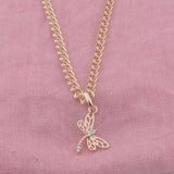 FJ 585 Rose Light Crystal Dragonfly Pendant Necklace