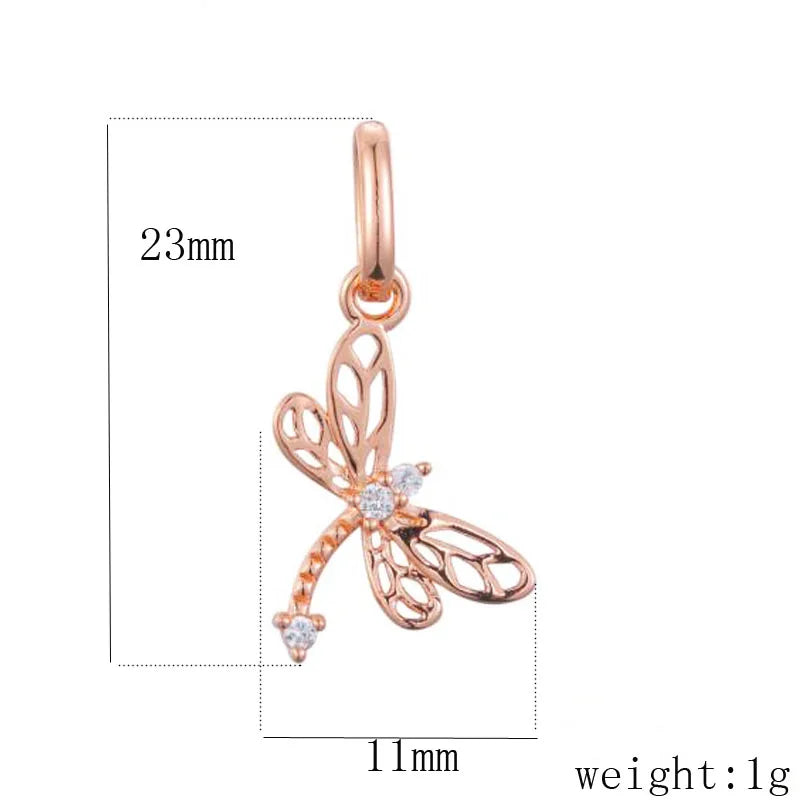 FJ 585 Rose Light Crystal Dragonfly Pendant Necklace