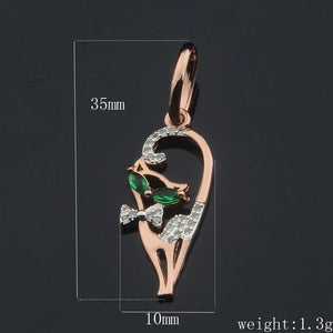FJ 585 Rose Green Eye Stone Cat Pendant Necklace
