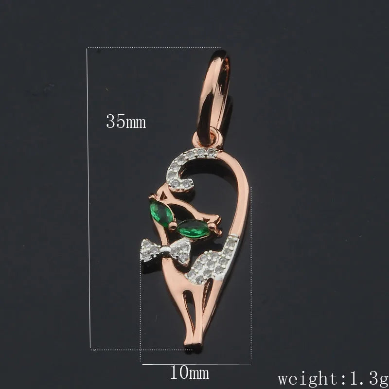 FJ 585 Rose Green Eye Stone Cat Pendant Necklace