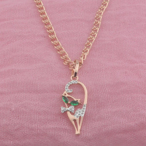 FJ 585 Rose Green Eye Stone Cat Pendant Necklace