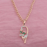 FJ 585 Rose Green Eye Stone Cat Pendant Necklace