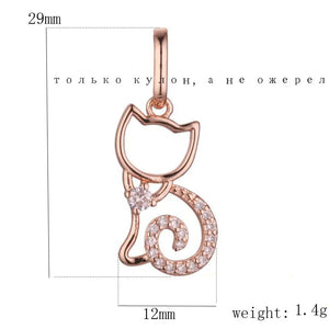 FJ 585 Rose Cat Crystal Pendant Necklace