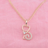 FJ 585 Rose Cat Crystal Pendant Necklace