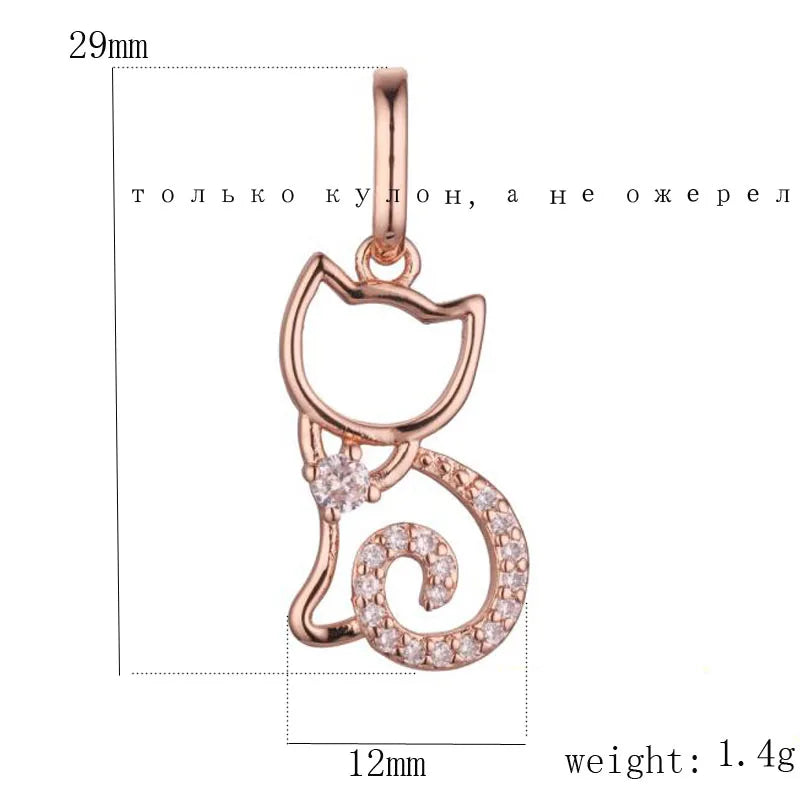 FJ 585 Rose Cat Crystal Pendant Necklace