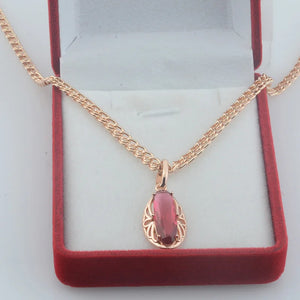FJ Women Red Stone Pendant Necklace 85 Rose Link Chain
