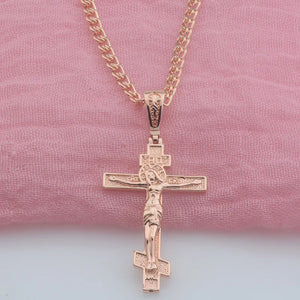 FJ 585 Rose Cross Pendant Necklace