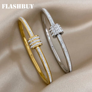 Rhinestone Beads Stainless Steel Bangles Bracelets Charm Accessories
