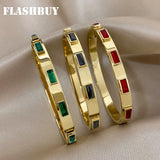 Colorful Crystal Rectangle Bangles for Women