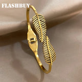 Leaf Charm Open Bangles Bracelets for Women Wrist Waterproof Jewelry