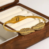 Leaf Charm Open Bangles Bracelets for Women Wrist Waterproof Jewelry