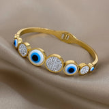 Stainless Steel Evil Eye Bangles Bracelets Rhinestone Inlay Charm Wrist Jewelry