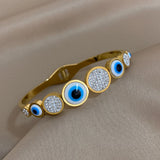 Stainless Steel Evil Eye Bangles Bracelets Rhinestone Inlay Charm Wrist Jewelry