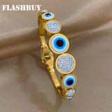 Stainless Steel Evil Eye Bangles Bracelets Rhinestone Inlay Charm Wrist Jewelry