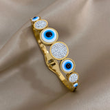 Stainless Steel Evil Eye Bangles Bracelets Rhinestone Inlay Charm Wrist Jewelry