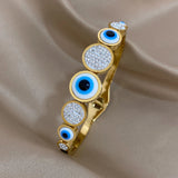 Stainless Steel Evil Eye Bangles Bracelets Rhinestone Inlay Charm Wrist Jewelry