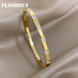 316L Stainless Steel Zircon Bangles Bracelets Women Waterproof Jewelry