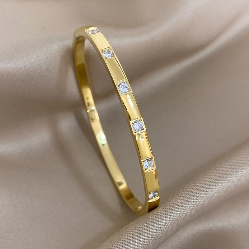 316L Stainless Steel Zircon Bangles Bracelets Women Waterproof Jewelry