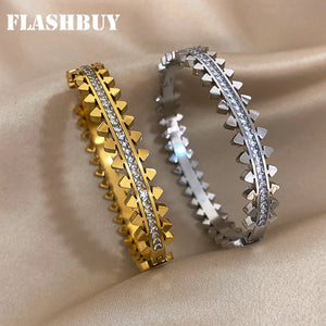 316L Stainless Steel Zircon Silver Bangles Bracelets for Women