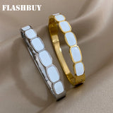 316L Stainless Steel Enamel Bangles Bracelets Charm Silver Wrist Jewelry