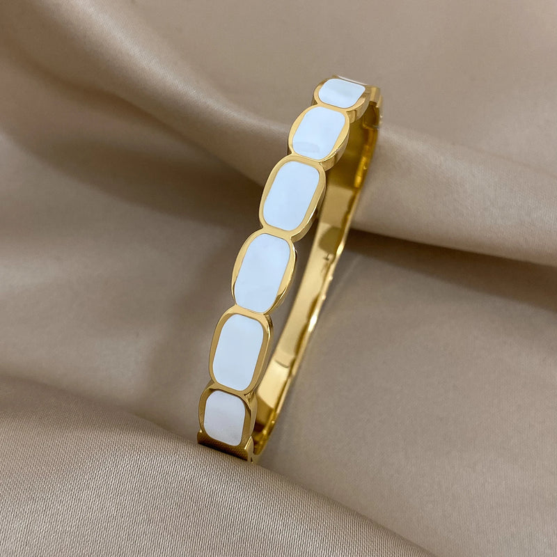 316L Stainless Steel Enamel Bangles Bracelets Charm Silver Wrist Jewelry