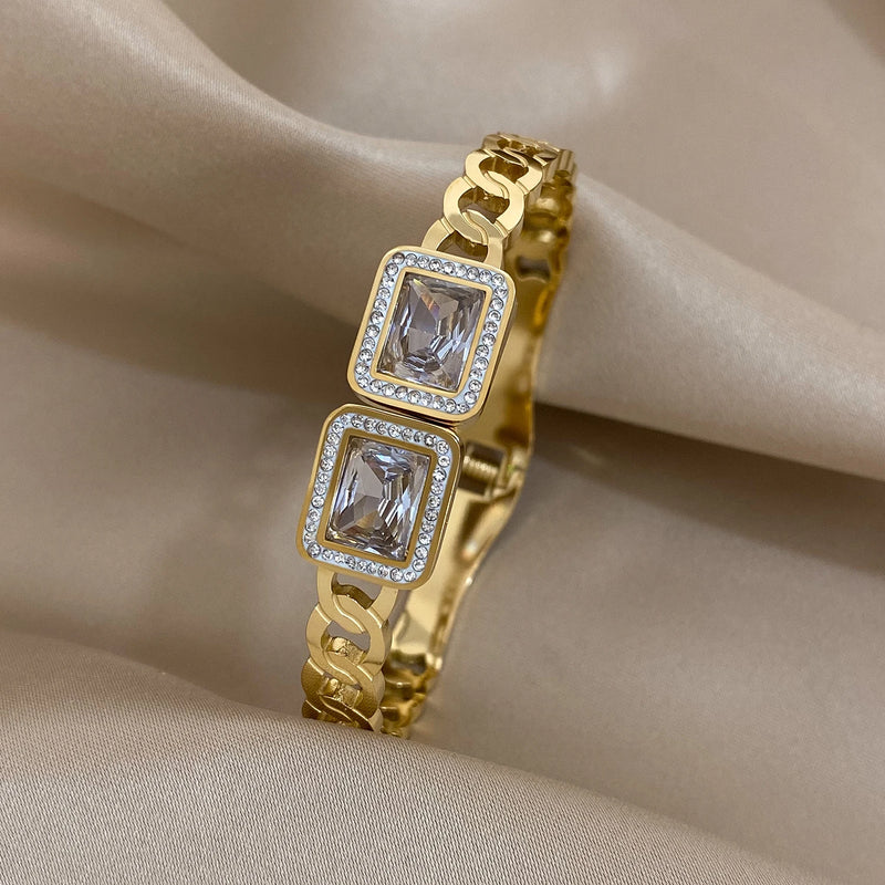 316L Stainless Steel Square Zircon Bangles for Women