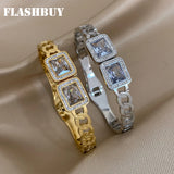 316L Stainless Steel Square Zircon Bangles for Women