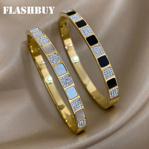 Zircon Stainless Steel Bangles for Women Waterproof Jewelry