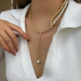 Women's Charm Pearl Pendant Bead Alloy Chain Necklace