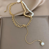 Women's Charm Pearl Pendant Bead Alloy Chain Necklace