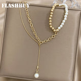 Women's Charm Pearl Pendant Bead Alloy Chain Necklace