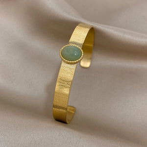Green Stone Stainless Steel Bangle Bracelet Waterproof Charm Gift