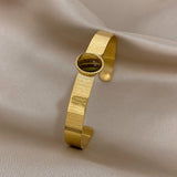 Green Stone Stainless Steel Bangle Bracelet Waterproof Charm Gift