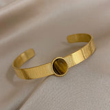 Green Stone Stainless Steel Bangle Bracelet Waterproof Charm Gift